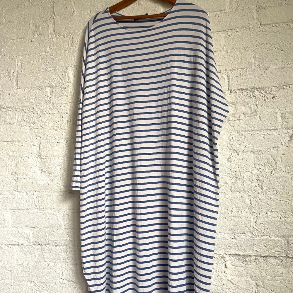 Hatch Blue and White Striped Midi Length Dress